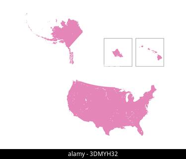 Karte der Vereinigten Staaten von Amerika, Schild Silhouette. Detaillierte Karte der USA. Weltkarte Globe. Vektorillustration isoliert auf weißem Hintergrund. Nordamerika Stock Vektor
