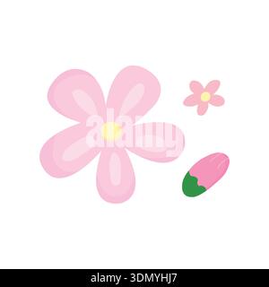 Niedliches pinkfarbenes Blumenset in Pastellfarben für Aufkleber, Branding und Social-Media-Posts Stock Vektor