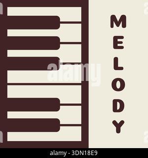 Von der Piano-Taste inspiriertes Bedienfeld mit Melodietext, der vertikal neben dem Tastaturmuster angeordnet ist Stock Vektor