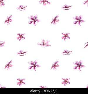 Nahtloses Muster mit Pfirsichblüten. Aquarellillustration von Frühlingsblumen für Verpackungsdesign, Stoffdruck, Innendesign, Grußkarten Stockfoto