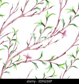 Ein nahtloses Muster mit diagonalen Federzweigen. Aquarellillustration für Verpackungsdesign, Stoffdruck, Innendesign, Grußkarten, holi Stockfoto