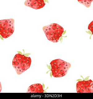Handgezeichnete Illustration des nahtlosen Musters mit roten Reifen Erdbeeren auf weißem Hintergrund Stockfoto