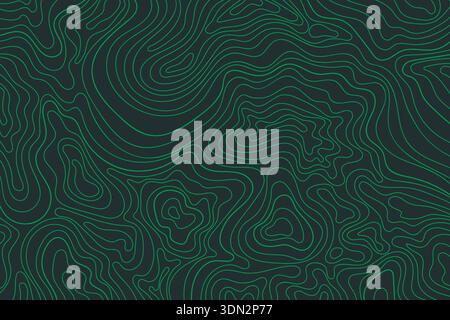 Abstrakte Technologie topographischer Kartenhintergrund. Grüne topografische Linien auf dunklem Hintergrund Stock Vektor