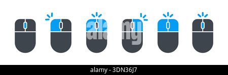 Klicken Sie mit der linken und rechten Maustaste auf das Symbol. Computermaus-Set. Mausrad Bildlauf Symbolvektor. Mausklick Cursor-Symbolgruppe. Stock Vektor