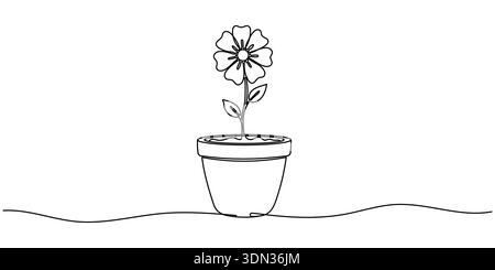 Durchgehend eine einzelne minimale Linienzeichnung Blume in einem Topf durchgehende einzeilige Zeichnung, organisches Produkt durchgehende Linie bearbeitbare Linie, durchgehend ein Stock Vektor
