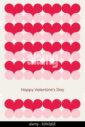 Eine minimale Vektor-Illustration einer valentinskarte mit rosa und roten Herzmustern. Dieses druckbare Begrüßungskonzept feiert l Stock Vektor