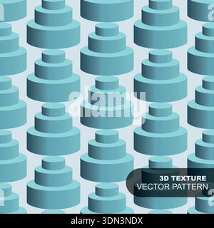 Nahtloses geometrisches 3D-Muster des Vektors mit isometrischen Formen. Moderner technischer industrieller blauer Hintergrund Stock Vektor