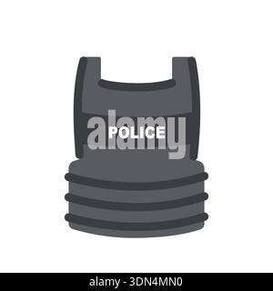 Kugelsichere Weste mit Polizeibeschriftung. Uniform, Schutzanzug gegen heiße und kalte Waffen. Illustration des flachen Vektors. Stock Vektor
