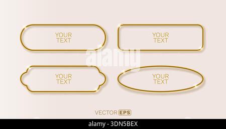Elegantes Set aus goldenen Hochglanzrahmen in verschiedenen Formen. Perfekt für luxuriöse Designelemente, Banner oder dekorative Ränder. Vektorabbildung Stock Vektor