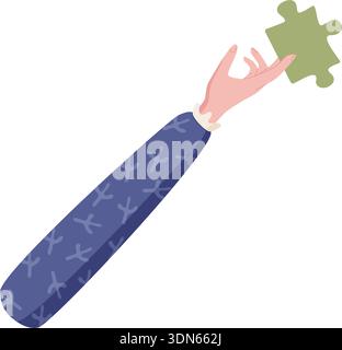 Flache Menschliche Hand Hält Puzzleteil Stock Vektor