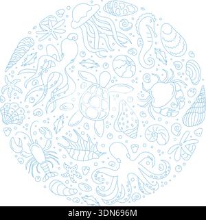 Unterwasser Marine Life Circle Contour Design Stock Vektor