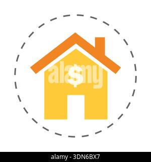 Immobilieninvestitionskonzept mit Haussymbol und Dollar-Zeichen in gepunktetem Kreis Vektor Illustration Stock Vektor