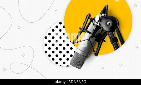 Podcast-Mikrofon mit farbenfrohen Designelementen für Audioaufnahmen Stockfoto