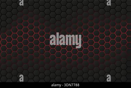 Ein minimalistischer Warnbildschirm für sensible Inhalte mit einem Symbol für durchgestrichene Augen auf schwarzem Hintergrund, der auf eingeschränktes, störendes oder verborgenes Material hinweist. Futuristischer sechseckiger Hintergrund. Technisches Wabenmuster. Rotes Neonraster. Geometrische SCI-fi-Textur. Moderner digitaler Hintergrund. Stock Vektor