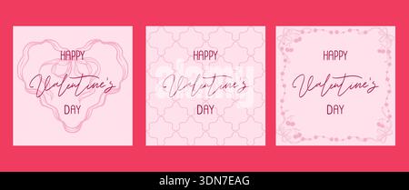 Grußkarten zum Valentinstag mit dekorativen Designs und Text auf rosa Hintergrund Stock Vektor