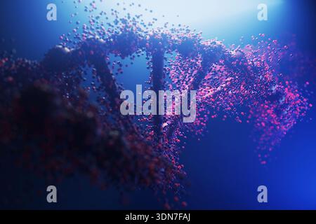 Nahaufnahme einer DNA-Struktur mit molekularen Details. Ideal für Themen wie Onkologie-Forschung, Erbkrankheiten, CRISPR-Technologie und mikroskopische b Stockfoto