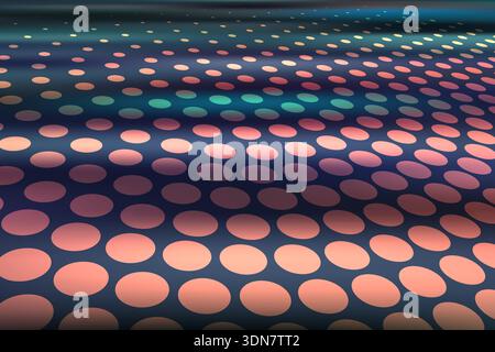 Konzentrische gepunktete Kreise auf der Oberfläche. Abstrakter Hintergrund mit lebendigen Farben mit runden geometrischen Formen und Lichtflecken. Heller Vektorhintergrund für Stock Vektor