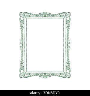 Dekorativer Vintage-Rahmen im Line-Art-Stil. Retro-Bilderrahmen. Vektorkontur, Abbildung. Für Hochzeitseinladungen, Ostern, Geburtstage und Branding im antiken Stil. Stock Vektor