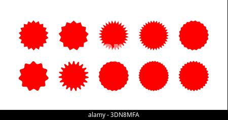 Set sternförmiger Abzeichen. Starburst oder Red Sunburst Aufkleber, Tag, Design Element Kollektion. Einfacher Starburst-Vektor-Grafiksatz. Stock Vektor