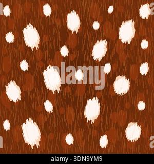 Nahtloses Hirschfell-Muster mit weißen Flecken auf Braun. Realistische Tierfell-Textur für Wildtextilien. Bearbeitbare Vektordarstellung. Stock Vektor