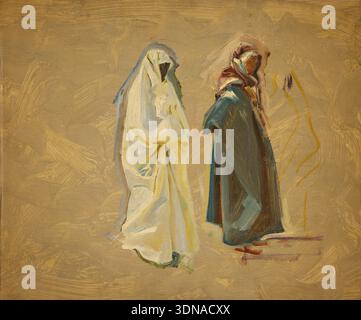 Studie über zwei Beduinen von John Singer Sargent, 1905–6, in der zwei stehende Figuren in traditioneller Kleidung dargestellt werden, die vor neutralem Hintergrund miteinander in Kontakt treten Stockfoto