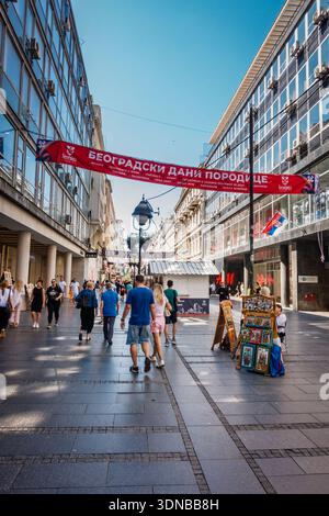 15. Juni 2024, Belgrad, Serbien: Knez Mihailova Street - eine Fußgängerzone im Zentrum von Belgrad, Serbien Stockfoto
