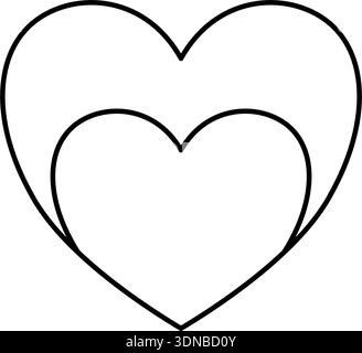 Doppeltes Herz Vektor-Symbol Umriss minimales Design verschachtelte Herzen schwarze Linie Kunst Liebe Einheit Schutz Symbol Illustration moderne Grafik romantisch abstrakt Stock Vektor