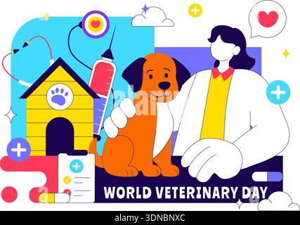 World Veterinary Day Vector Illustration Feiert Engagierte Tierärzte Schützen Tiergesundheit Wohlfahrt Durch Flachen Cartoon Style Hintergrund Stock Vektor