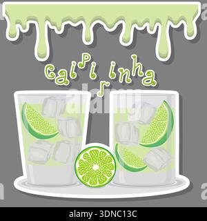 Illustration zum Thema des schönen Alkohol Cocktail Caipirinha, helle Caipirinha bestehend aus Vollglas Tasse mit transparentem Cocktail und Würfel von Stock Vektor