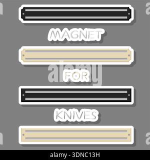 Illustration zum Thema großes farbiges Set verschiedene Arten Magnet unterschiedliche Größe für Messer, Magnetmuster bestehend aus Sammlungszubehör für Messer in Stock Vektor