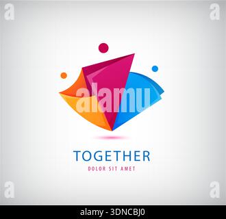 Vektormänner, Personengruppe, Familien-Origami-Logo. Kinder Adoption und Wohltätigkeitsstiftung Ikone, soziale Beziehungen. Teamwork, gemeinsam, Netzwerkkonzept. Stock Vektor