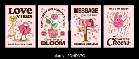 Retro y2k groovige Valentinstag-Poster Stock Vektor
