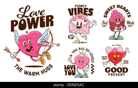 Valentinstag groovige Love Heart Character Aufkleber Stock Vektor