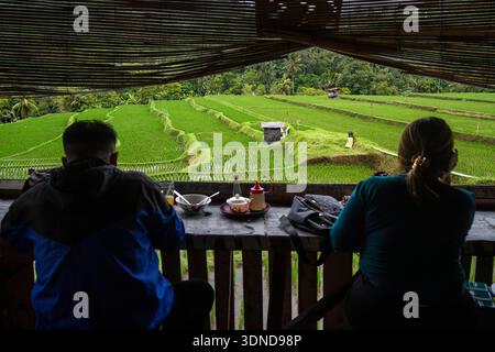 Indonesien, Bali, Warung auf den Reisfeldern von Telega Busungbiu Stockfoto