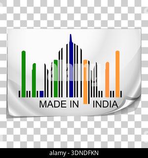 Made in India, Illustration eines bunten Barcode-Stickers, bearbeitbar und plazierbar auf jedem Hintergrund mit Transparenzeffekt Stock Vektor