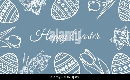 Blumen Frühlingsferien Happy Easter Eierrahmen Stock Vektor