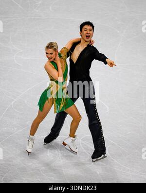 MAILAND, ITALIEN. 9. Februar: HARRIS Holly / CHAN Jason (aus) treten am Montag, 9. Februar 2026, in Figure Staking Ice Dance - Rhythm Dance während der Milan Cortina 2026 in der Milano Ice Dance Arena an. MAILAND, ITALIEN. Quelle: Taka G Wu/Alamy Live News Stockfoto