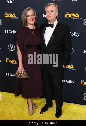 BEVERLY HILLS, LOS ANGELES, KALIFORNIEN, USA - FEBRUAR 07: Emma Thomas und sein Ehemann Christopher Nolan kommen bei den 78. Annual Directors Guild of America (DGA) Awards, die am 7. Februar 2026 im Beverly Hilton Hotel in Beverly Hills, Los Angeles, Kalifornien, USA, stattfinden. (Foto: Xavier Collin/Image Press Agency) Stockfoto