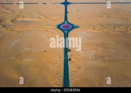 Vereinigte Arabische Emirate, Naher Osten, Dubai. Die Wüste. Half Desert Road Stockfoto
