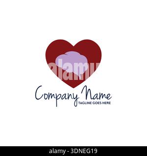 Violette Hirnsilhouette In Roter Herzform, Die Emotionale Intelligenz Und Mentales Wellness-Konzept Repräsentiert Stock Vektor