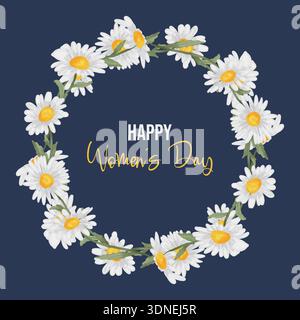 Handgemalte Aquarell-weiße Gänseblümchen-Blumen-Illustration für Frauentag- und Frühlingsfeiern. Filigrane botanische Komposition featur Stockfoto