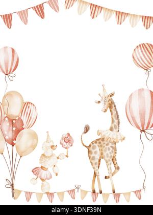 Geburtstagsgirlande Ballonkarte Illustration Für Kinderparty Stockfoto
