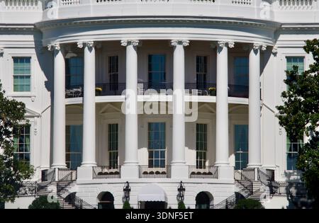 Weiße Haus Nahaufnahme von Portico mit Columns Washington DC Stockfoto