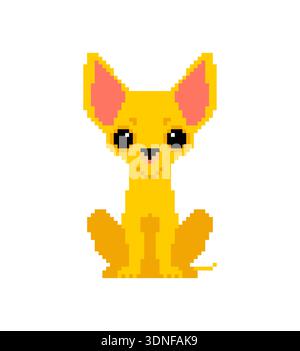 Pixel Art chihuahua Hund Illustration. Kleiner brauner Hündchencharakter im Retro-8-Bit-Spielstil. Isoliertes Vektor-Tiermaskottchen für Spielelemente, Aufkleber Stock Vektor