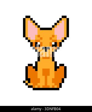 Pixel Art chihuahua Hund Illustration. Kleiner brauner Hündchencharakter im Retro-8-Bit-Spielstil. Isoliertes Vektor-Haustier-Maskottchen für Gaming-Assets, Aufkleber und Stock Vektor