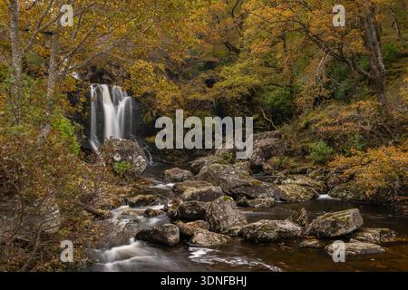 Inversnaid Falls am Rande des Loch Lomond in den Trossachs, Schottland. Herbst (Oktober) 2025. Stockfoto