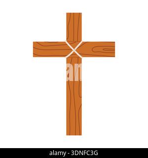 Holzkreuz mit Seil gebunden, christlicher glaube und Spiritualität Symbol, religiöses Andachtskonzept für Ostern, Gebet, Kirchengestaltung, Plakate, Illustration Stock Vektor