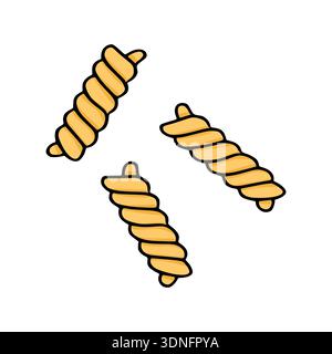 Vektor-Illustration von drei goldenen Fusilli Nudelformen auf einem weißen Hintergrund Stock Vektor