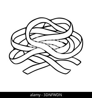 Schwarz-weiße Vektor-Illustration eines verwickelten Nestes von Tagliatelle-Pasta. Stock Vektor