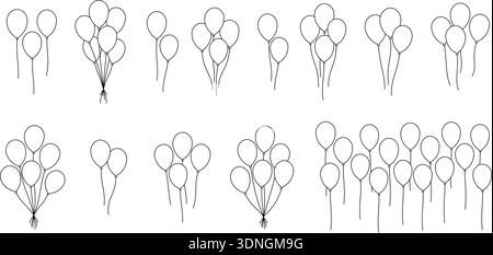 Ballon-Sammlung umreißen. Minimales Strichbild für Feier, Party oder Geburtstag Stock Vektor